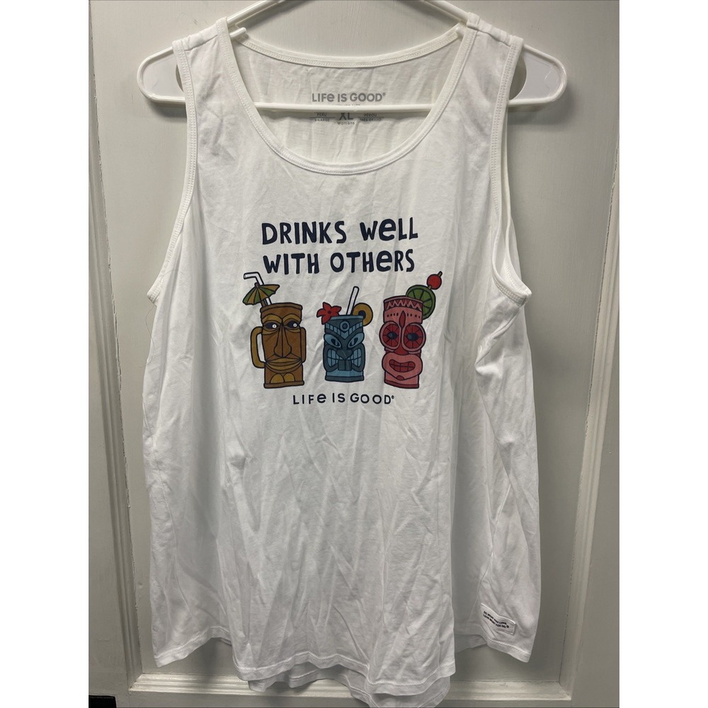 Life is Good XL crusher Drinks Women's White Tank Top